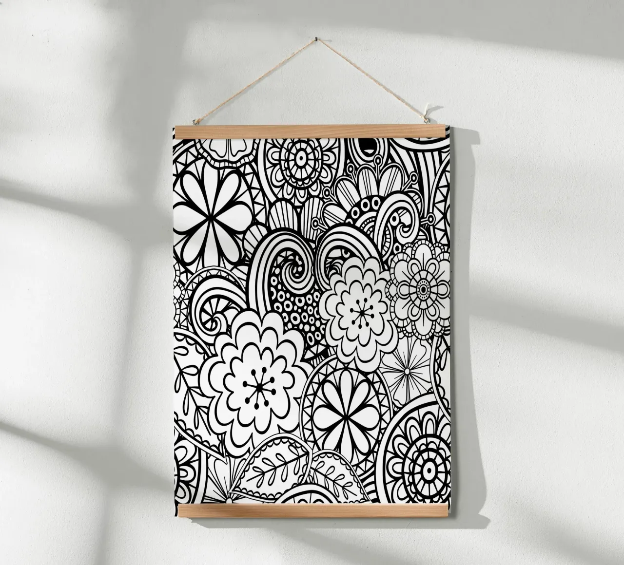 Giardino degli scarabocchi Folk Bloom poster con telaio in legno da Botanical Pattern House