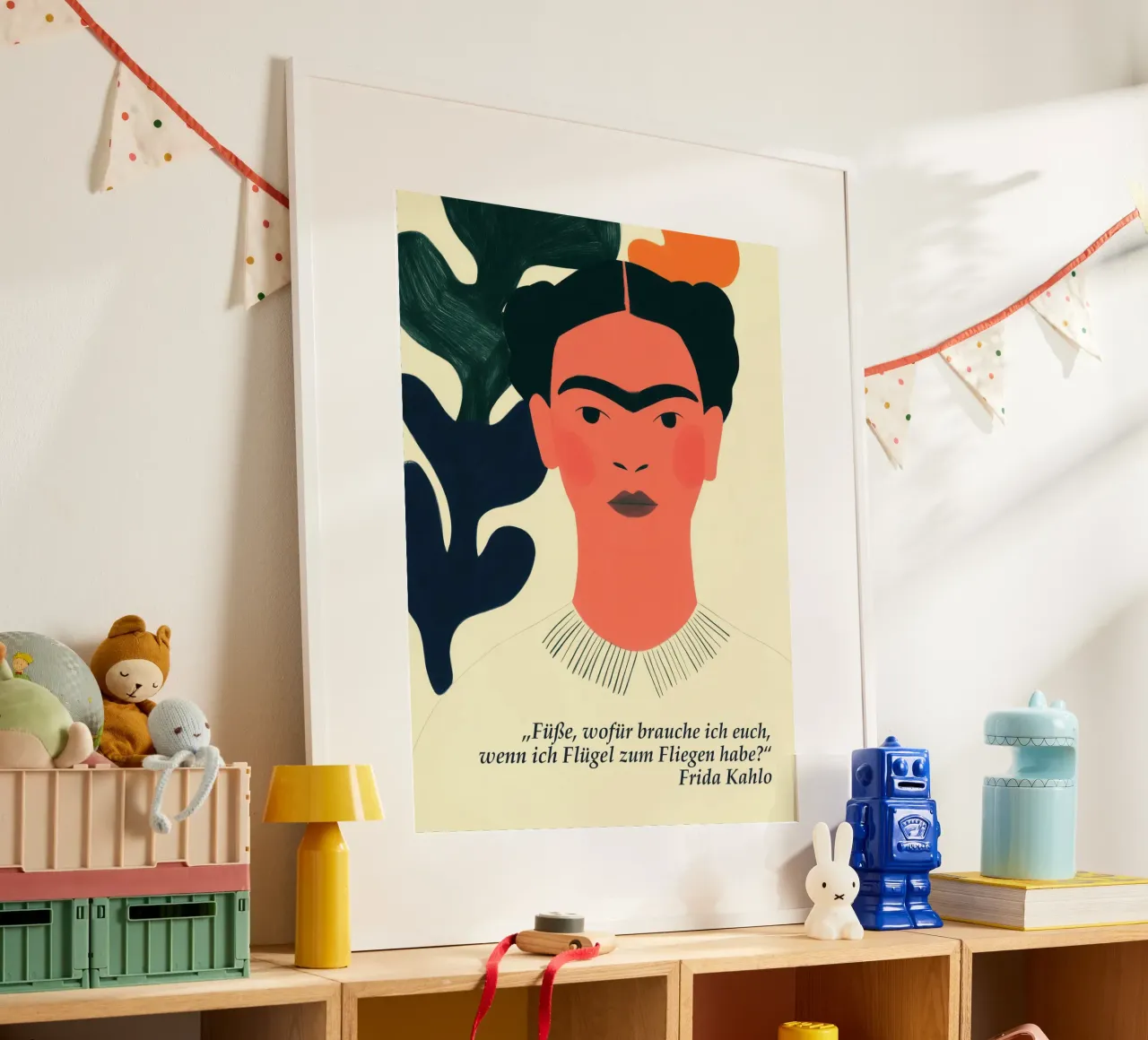 Ali per volare | Design di una citazione di Frida Kahlo poster con telaio in legno da Autofocus