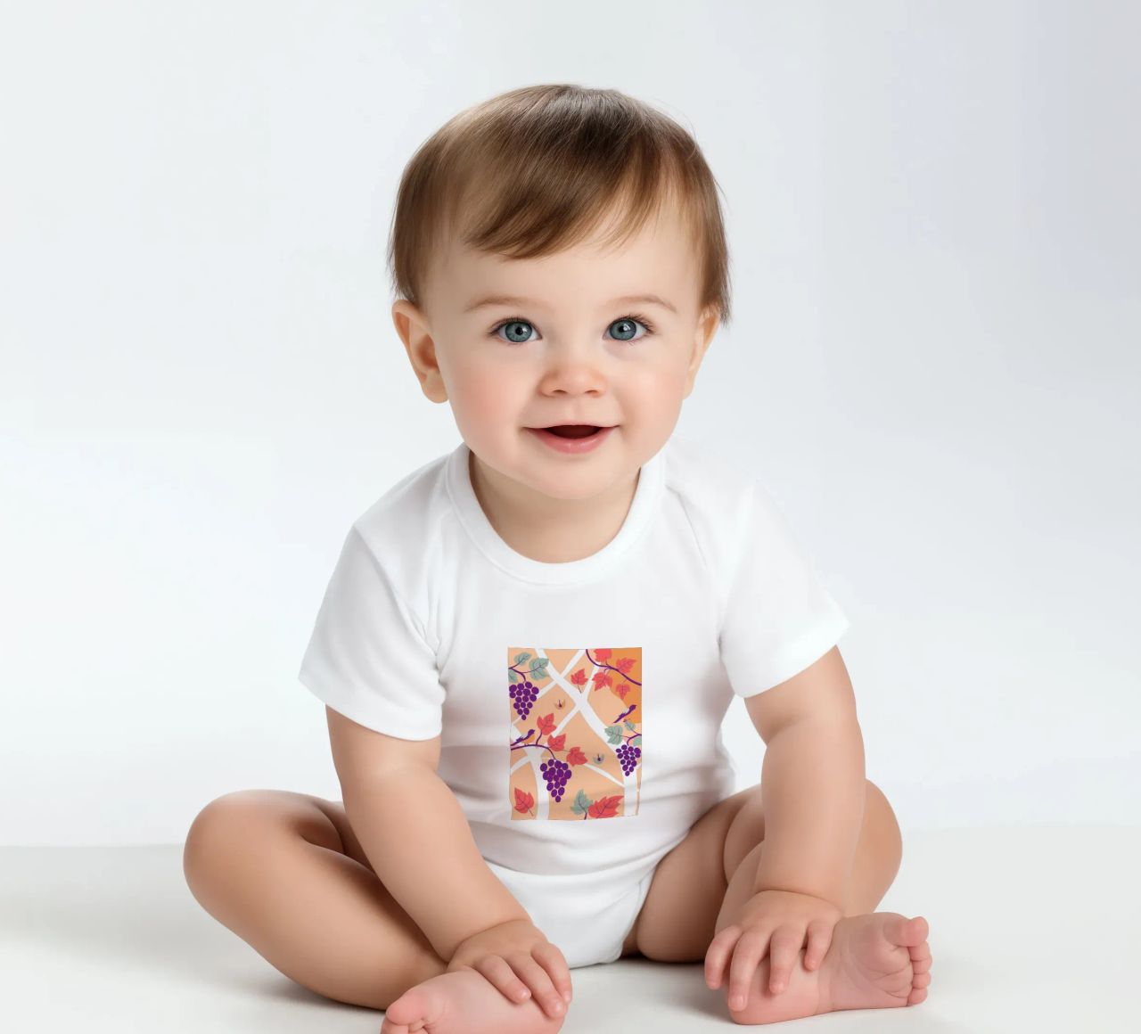 Albero dell'uva e uccello body neonato maniche corte da TODAY'S SHOP