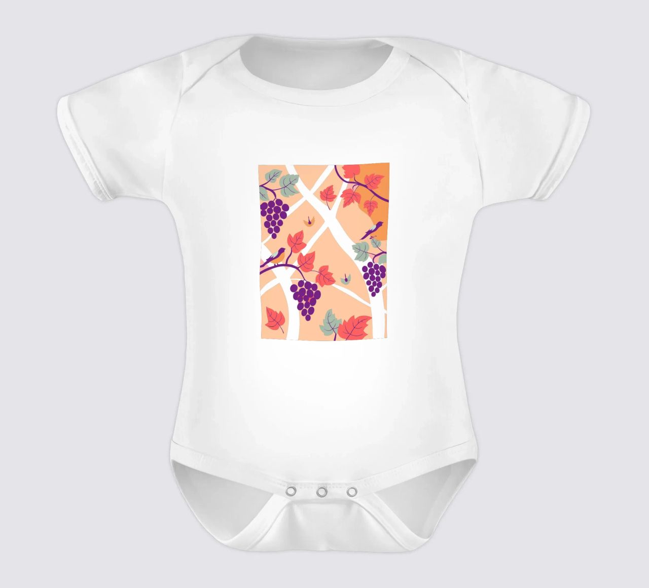 Albero dell'uva e uccello body neonato maniche corte da TODAY'S SHOP