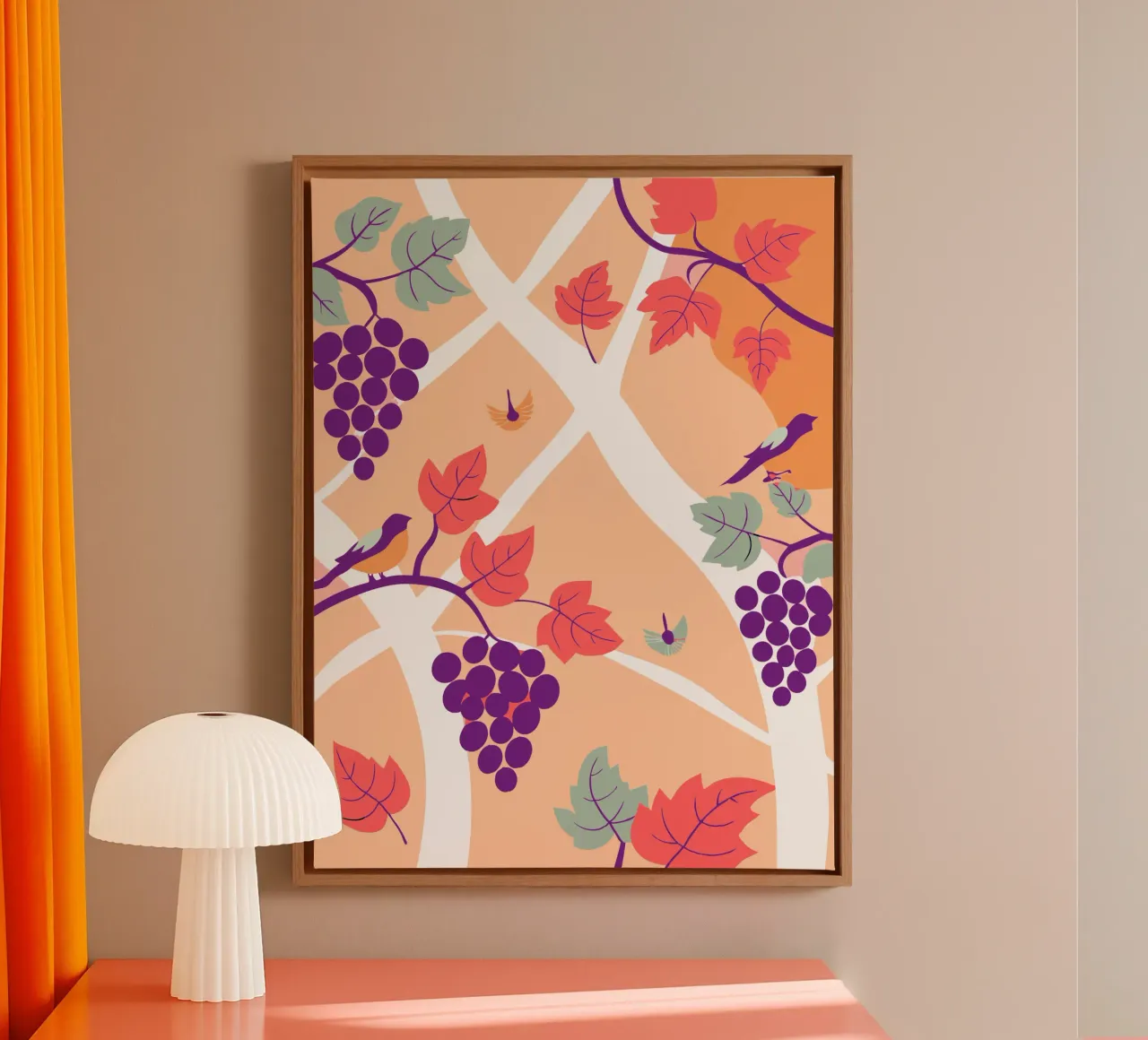 Druivenboom en vogel canvas van TODAY'S SHOP