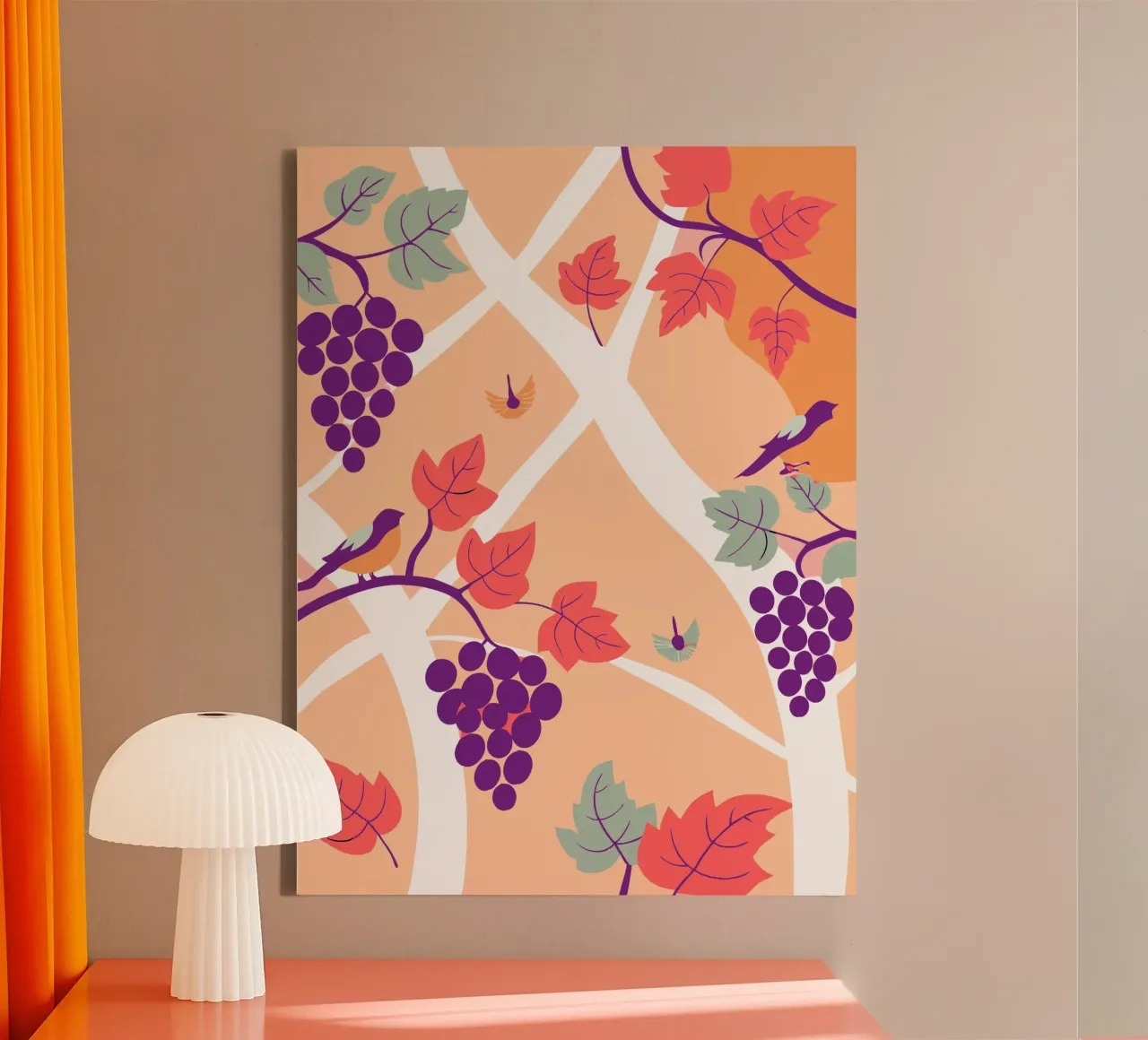 Druivenboom en vogel canvas van TODAY'S SHOP