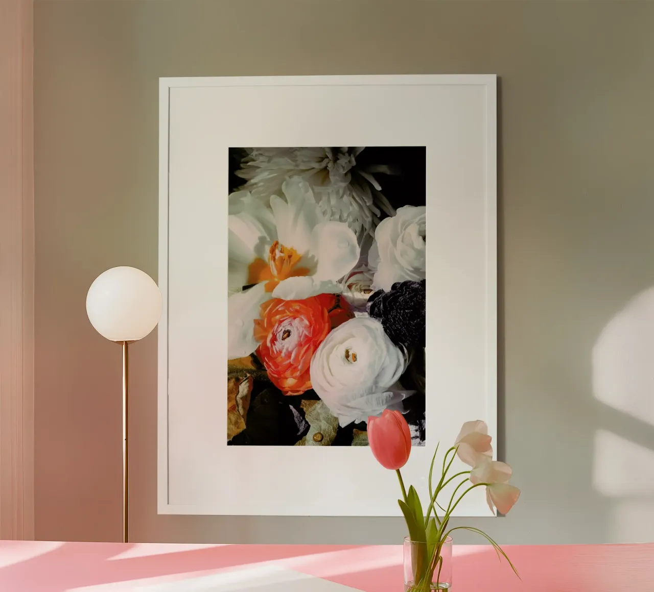 Ranunculus 10 poster with wooden frame by Leigh Viner