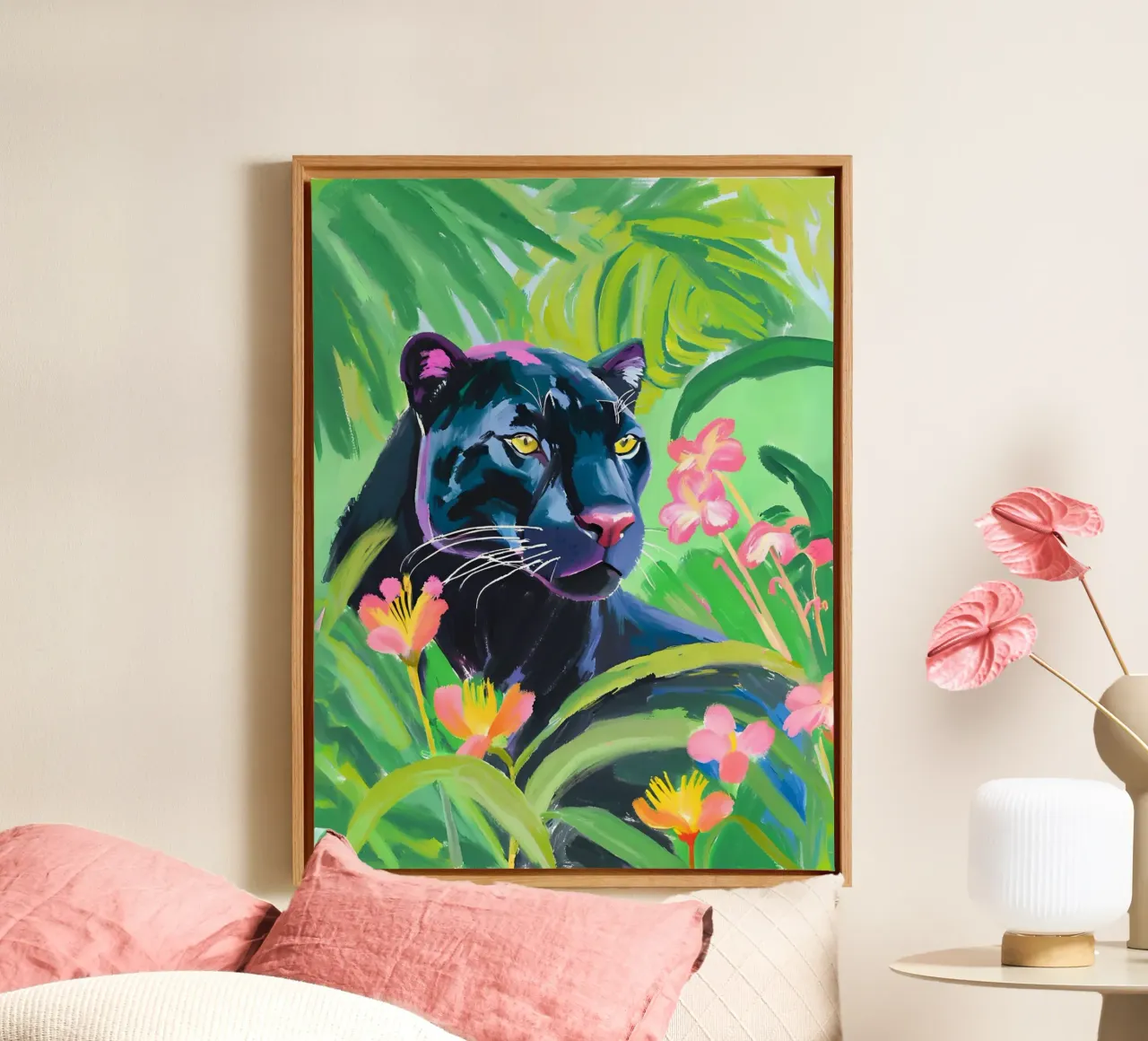 🌿🌺 Panther | Shadow of the Jungle canvas with Floater frame by Trinkets NL Design Studio