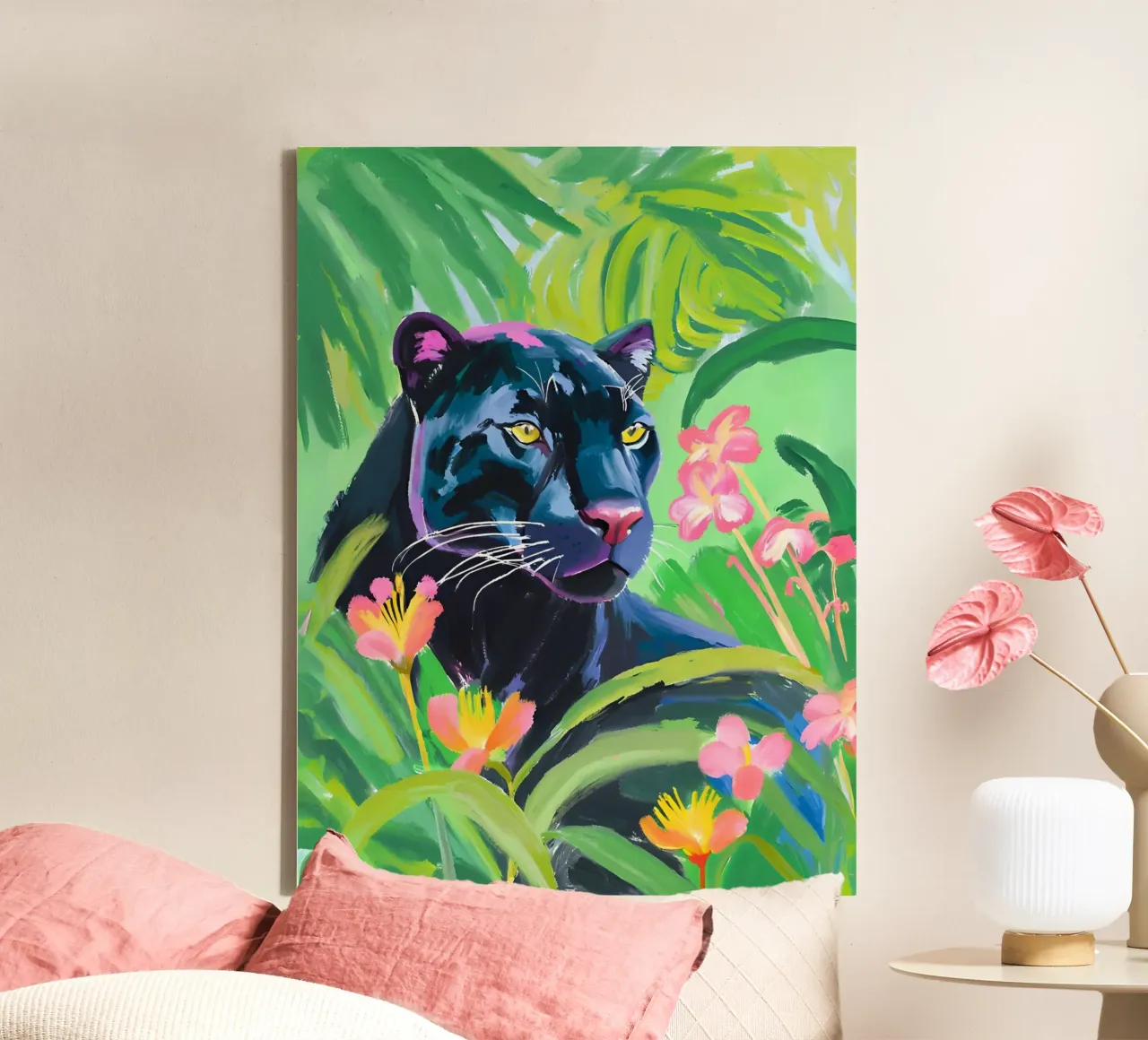 🌿🌺 Panther | Shadow of the Jungle canvas with Floater frame by Trinkets NL Design Studio