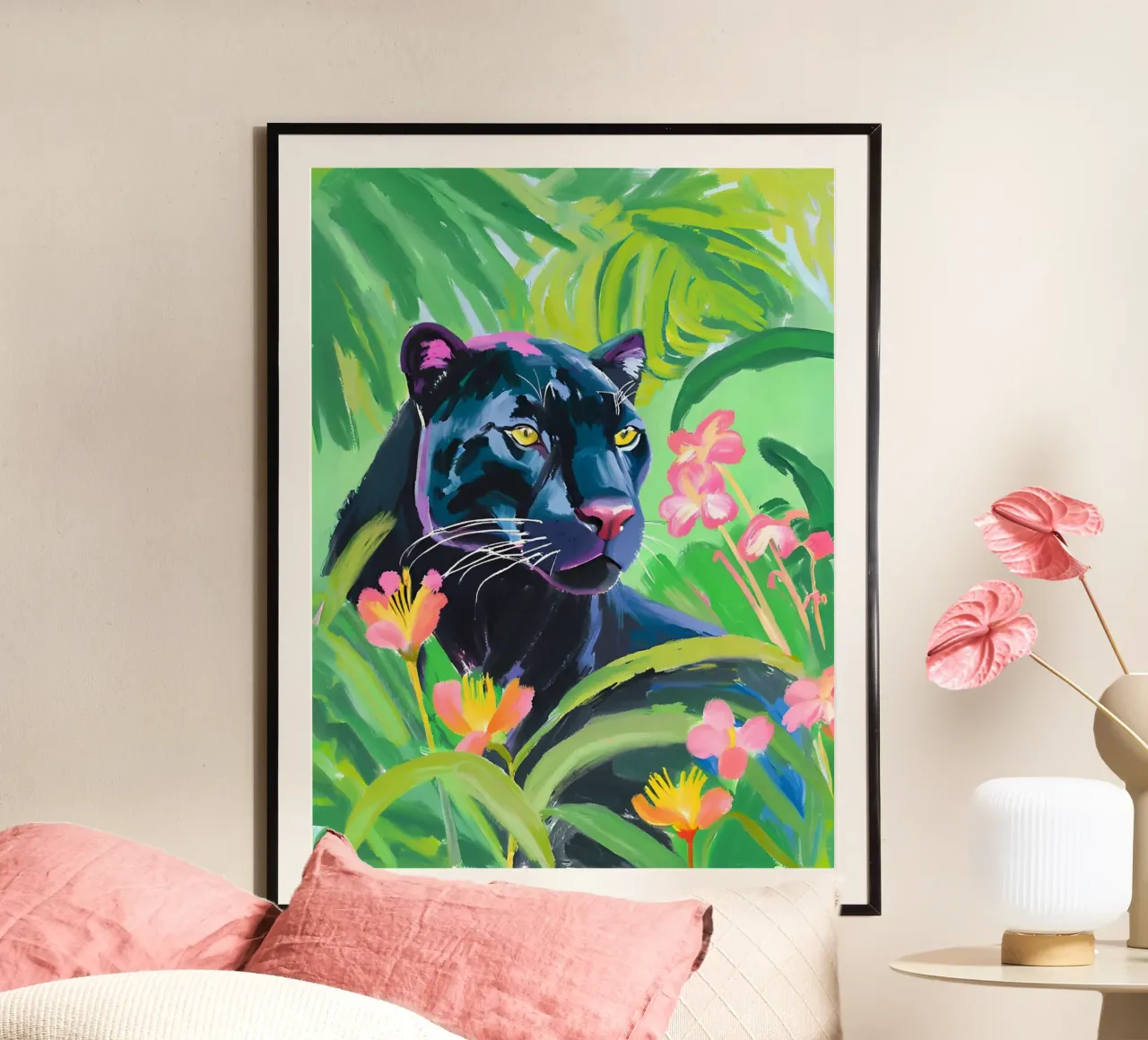 🌿🌺 Pantera | Ombra della Giungla poster con telaio in alluminio da Trinkets NL Design Studio