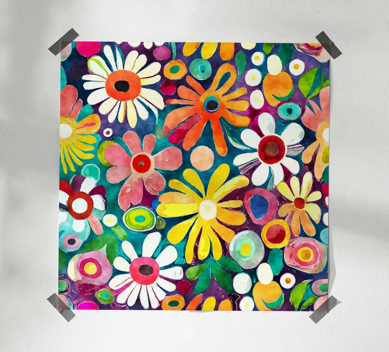 Margherite divertenti poster con telaio in alluminio da Botanical Pattern House