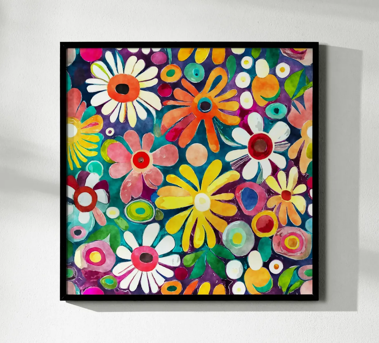 Margherite divertenti poster con telaio in alluminio da Botanical Pattern House