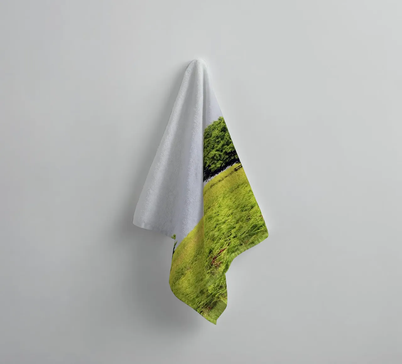 Trees in a Field of Ferns under a Grey Sky towel by Jack C Photography