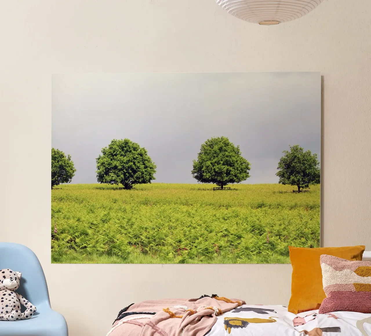 Trees in a Field of Ferns under a Grey Sky alu-dibond by Jack C Photography