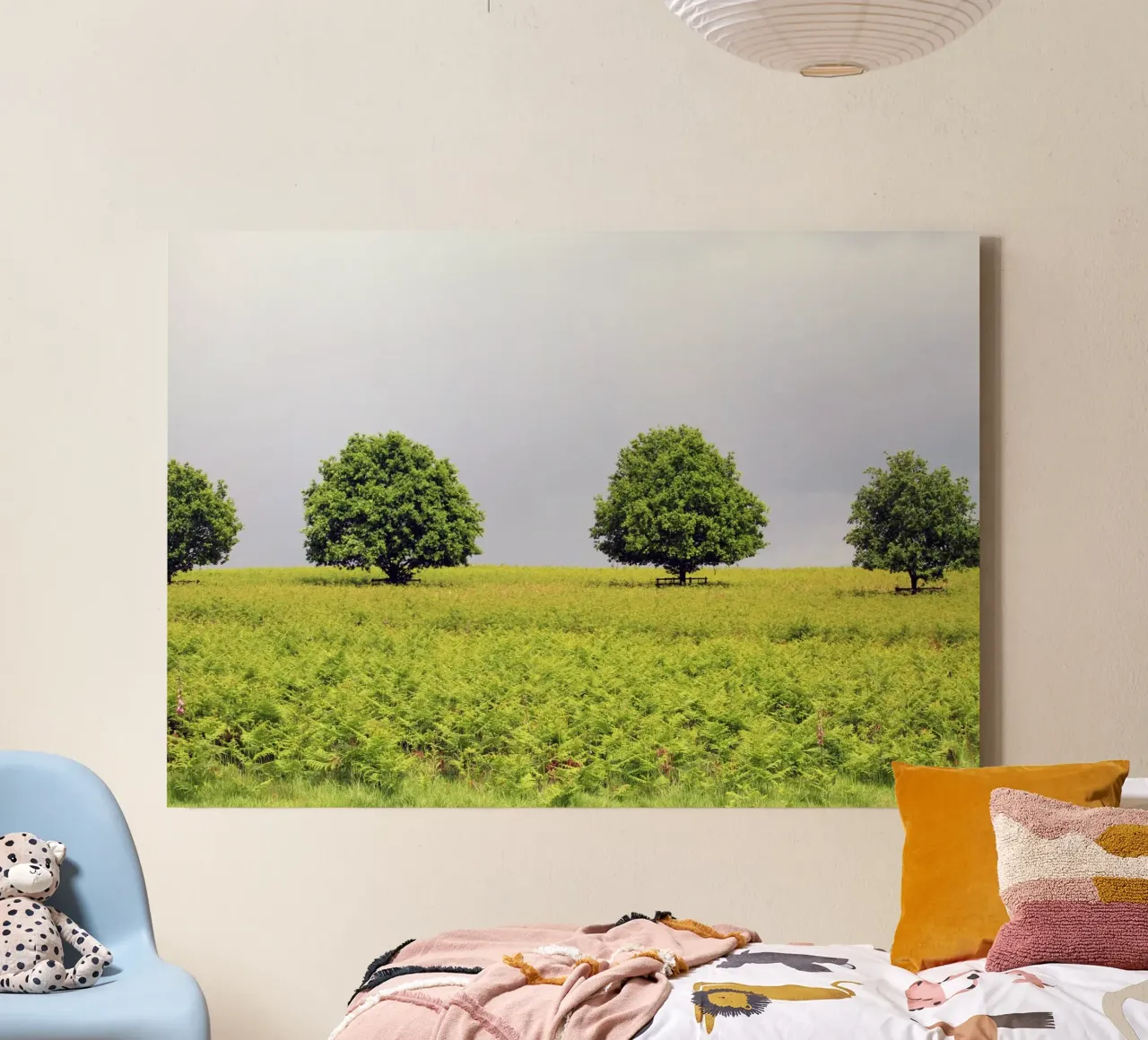 Trees in a Field of Ferns under a Grey Sky canvas by Jack C Photography