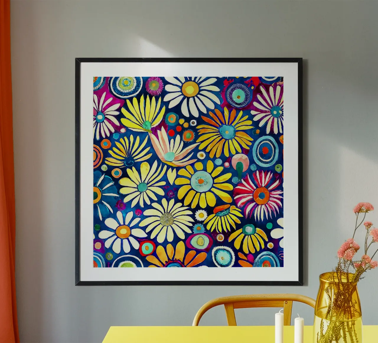 Margherite divertenti poster con telaio in alluminio da Botanical Pattern House
