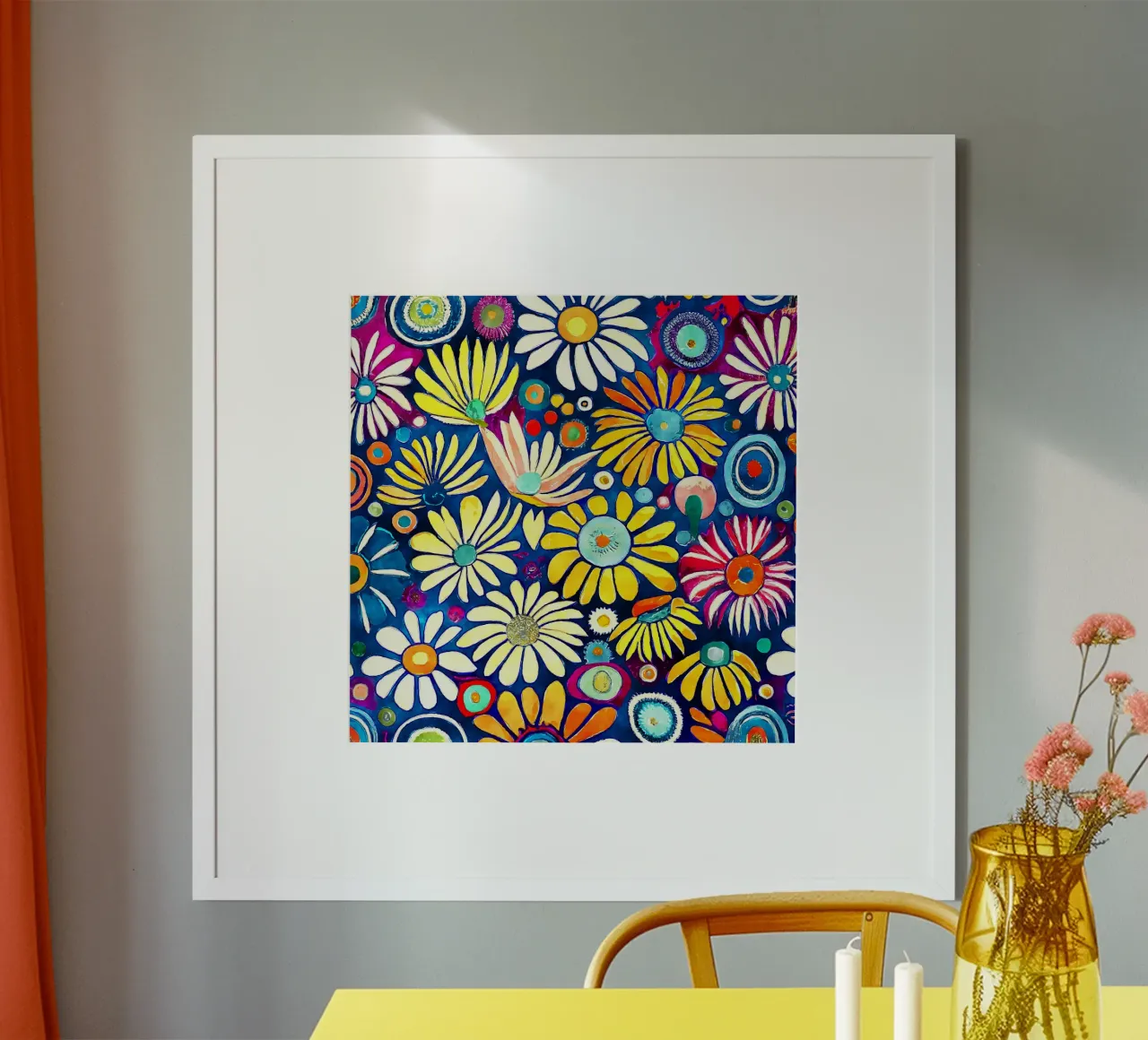 Margherite divertenti poster con telaio in alluminio da Botanical Pattern House