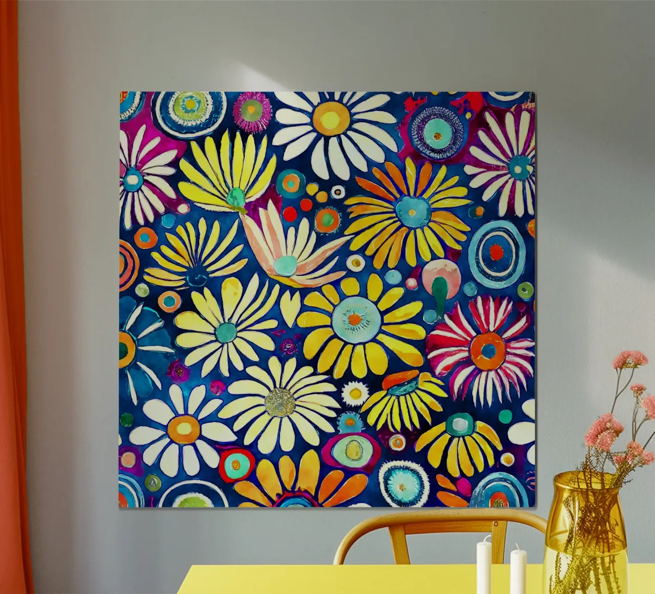 Margherite divertenti poster con telaio in alluminio da Botanical Pattern House