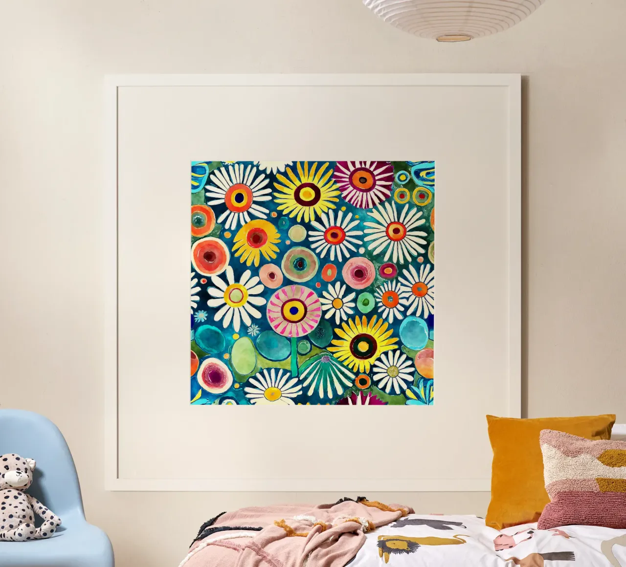 Margherite divertenti poster con telaio in plastica da Botanical Pattern House
