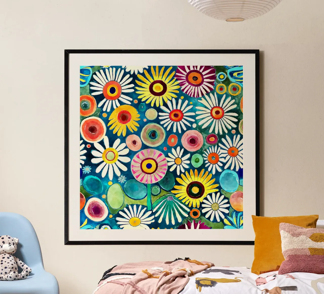 Margherite divertenti poster con telaio in plastica da Botanical Pattern House