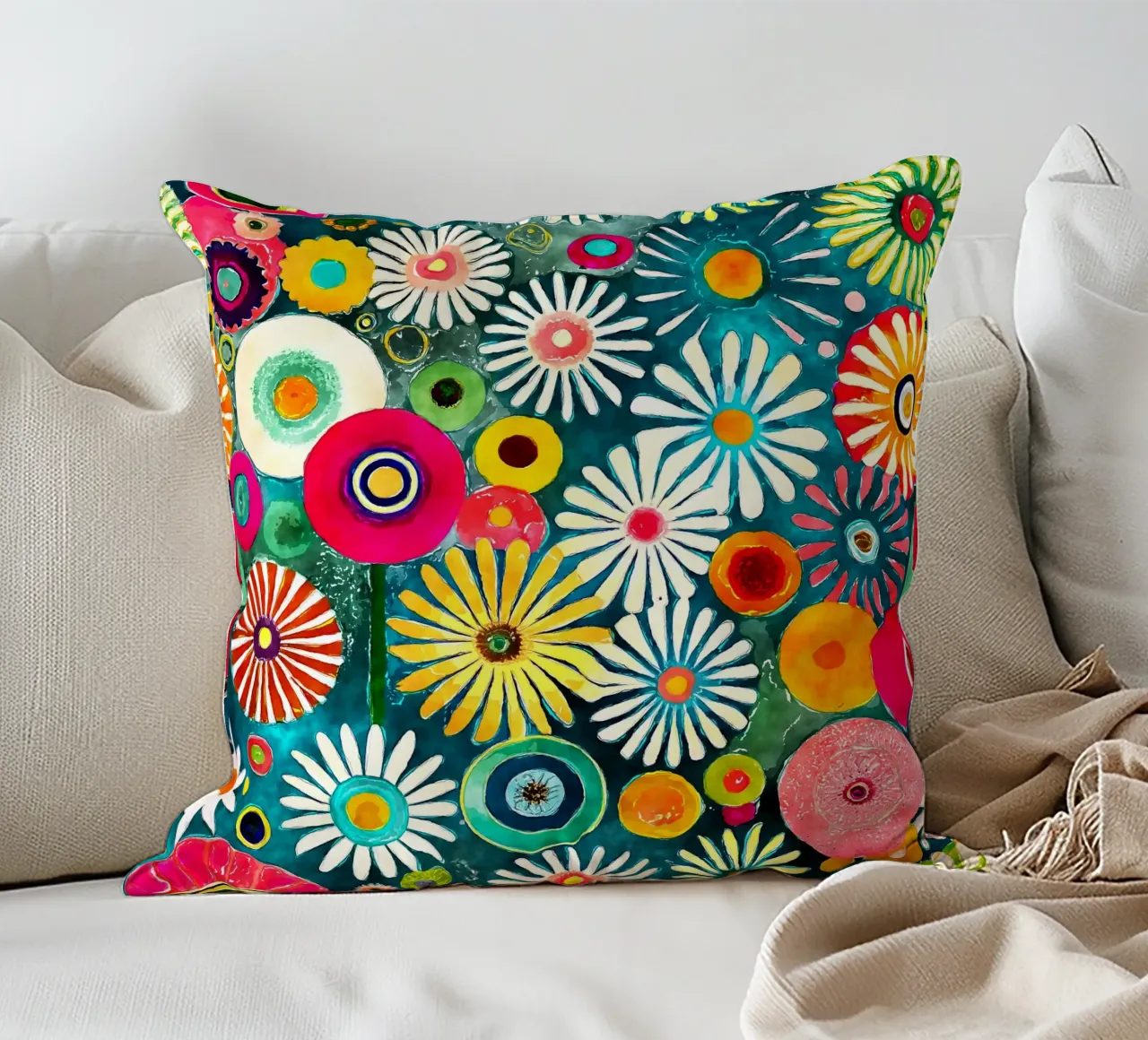 Funky Gänseblümchen Kissen von Botanical Pattern House