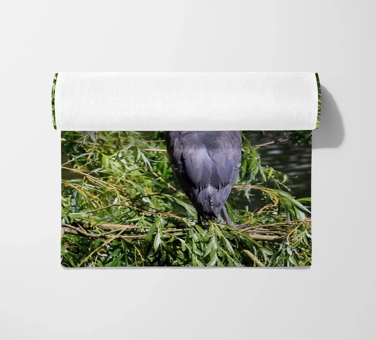 Heron in a Willow Tree at the Lake beach towel by Jack C Photography