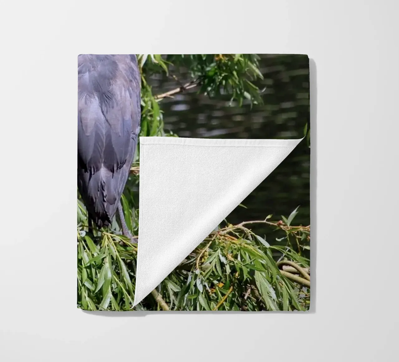 Heron in a Willow Tree at the Lake beach towel by Jack C Photography