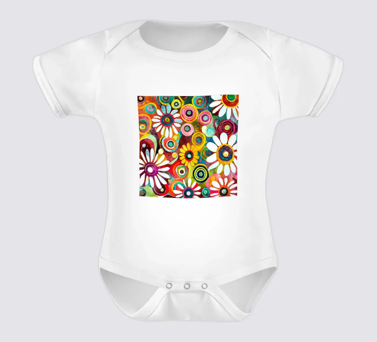 Funky Daisies short-sleeve baby romper by Botanical Pattern House