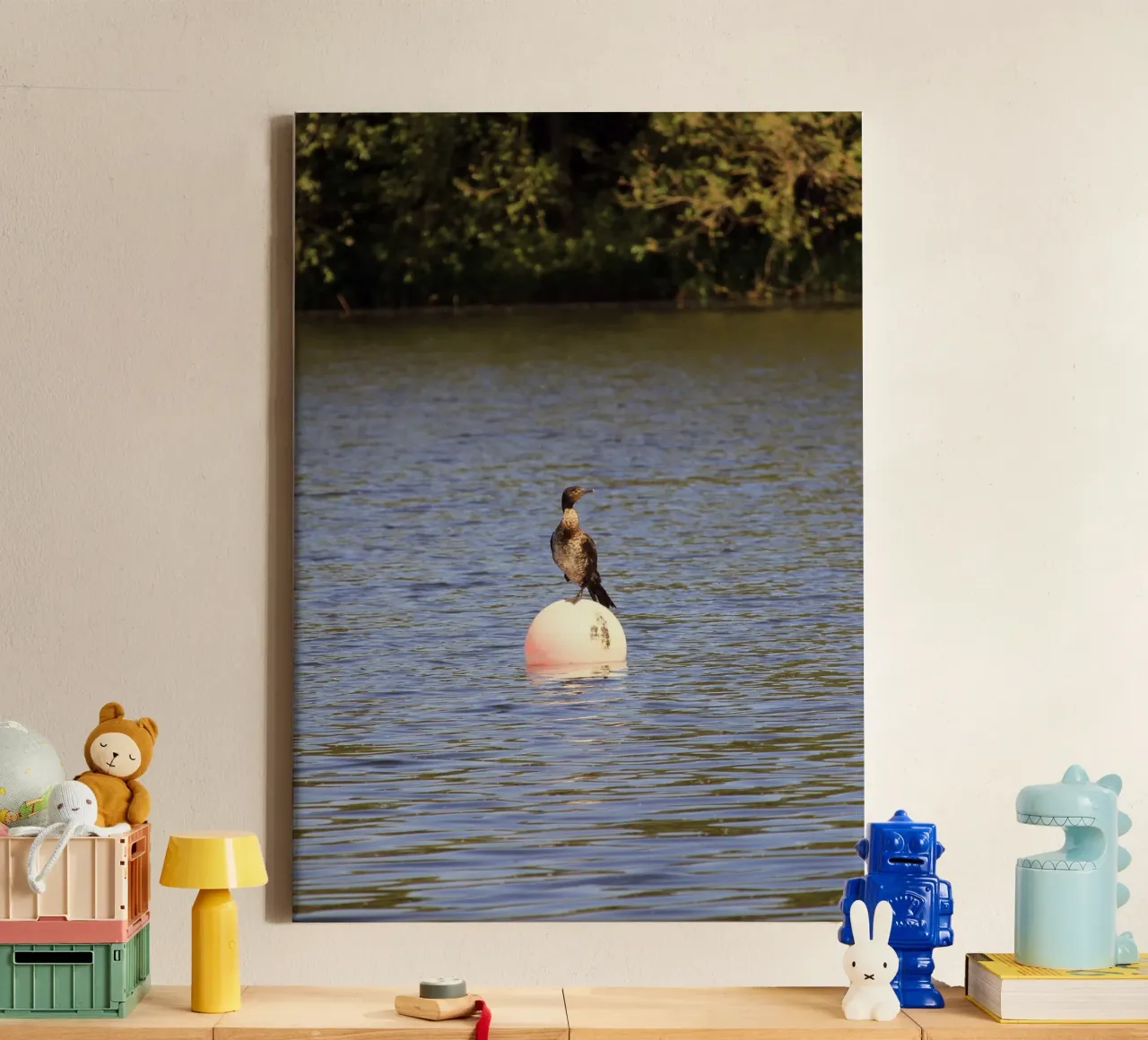 Cormorant Perched on a Buoy in the Lake canvas by Jack C Photography