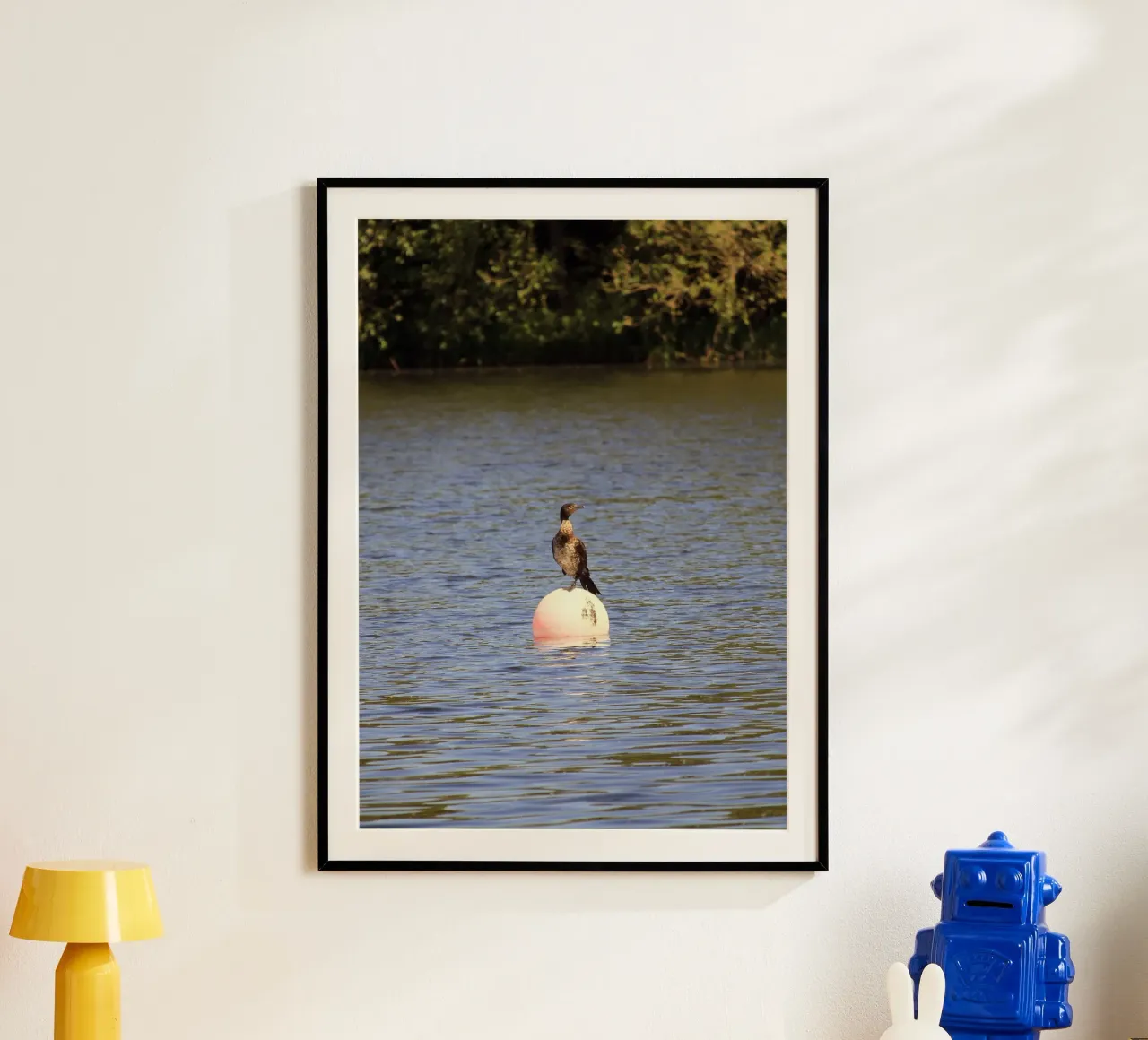 Cormorant Perched on a Buoy in the Lake poster by Jack C Photography
