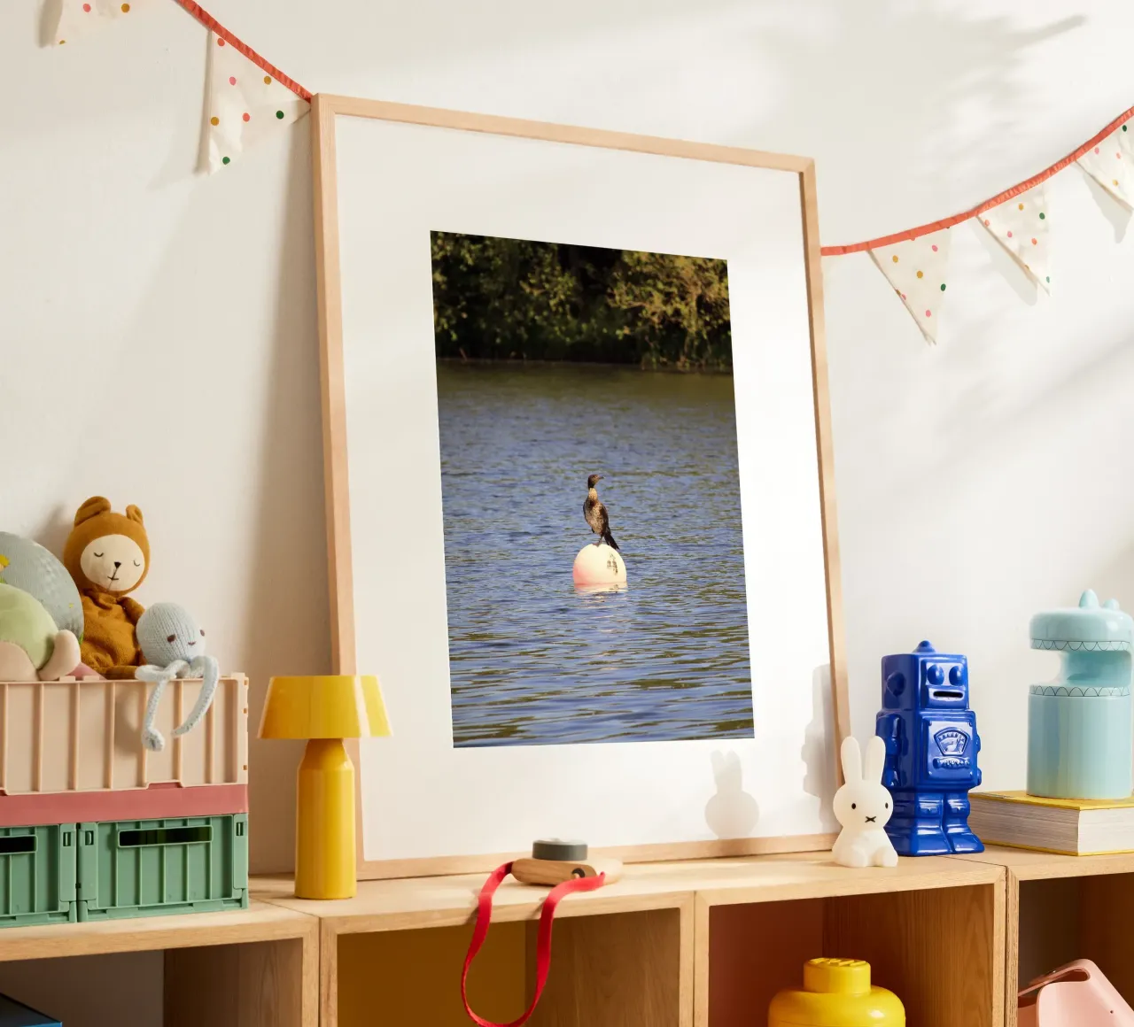 Cormorant Perched on a Buoy in the Lake poster by Jack C Photography