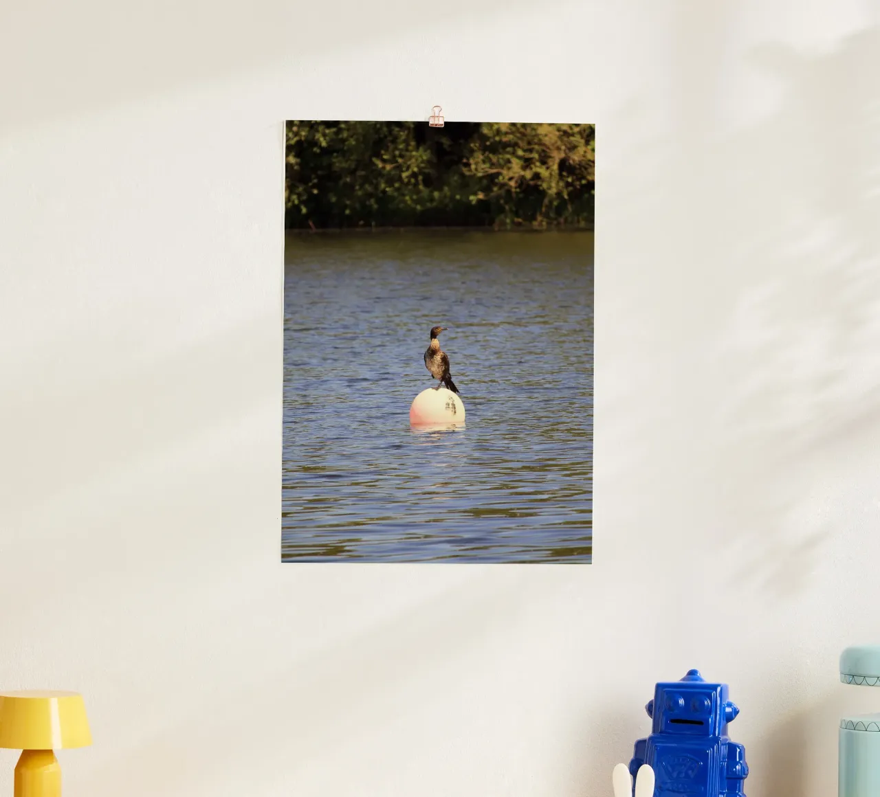 Cormorant Perched on a Buoy in the Lake poster by Jack C Photography