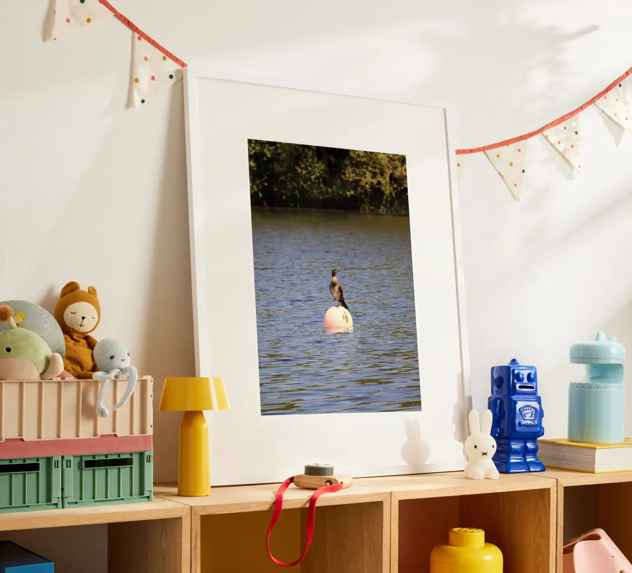 Cormorant Perched on a Buoy in the Lake poster by Jack C Photography