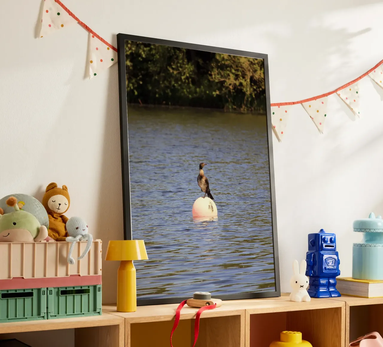 Cormorant Perched on a Buoy in the Lake poster by Jack C Photography
