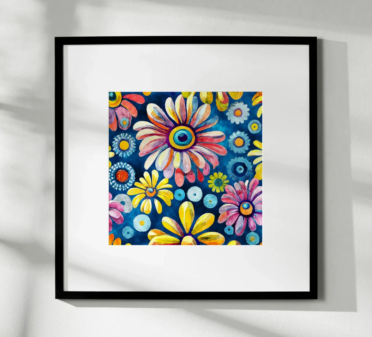 Margherite divertenti poster con telaio in alluminio da Botanical Pattern House