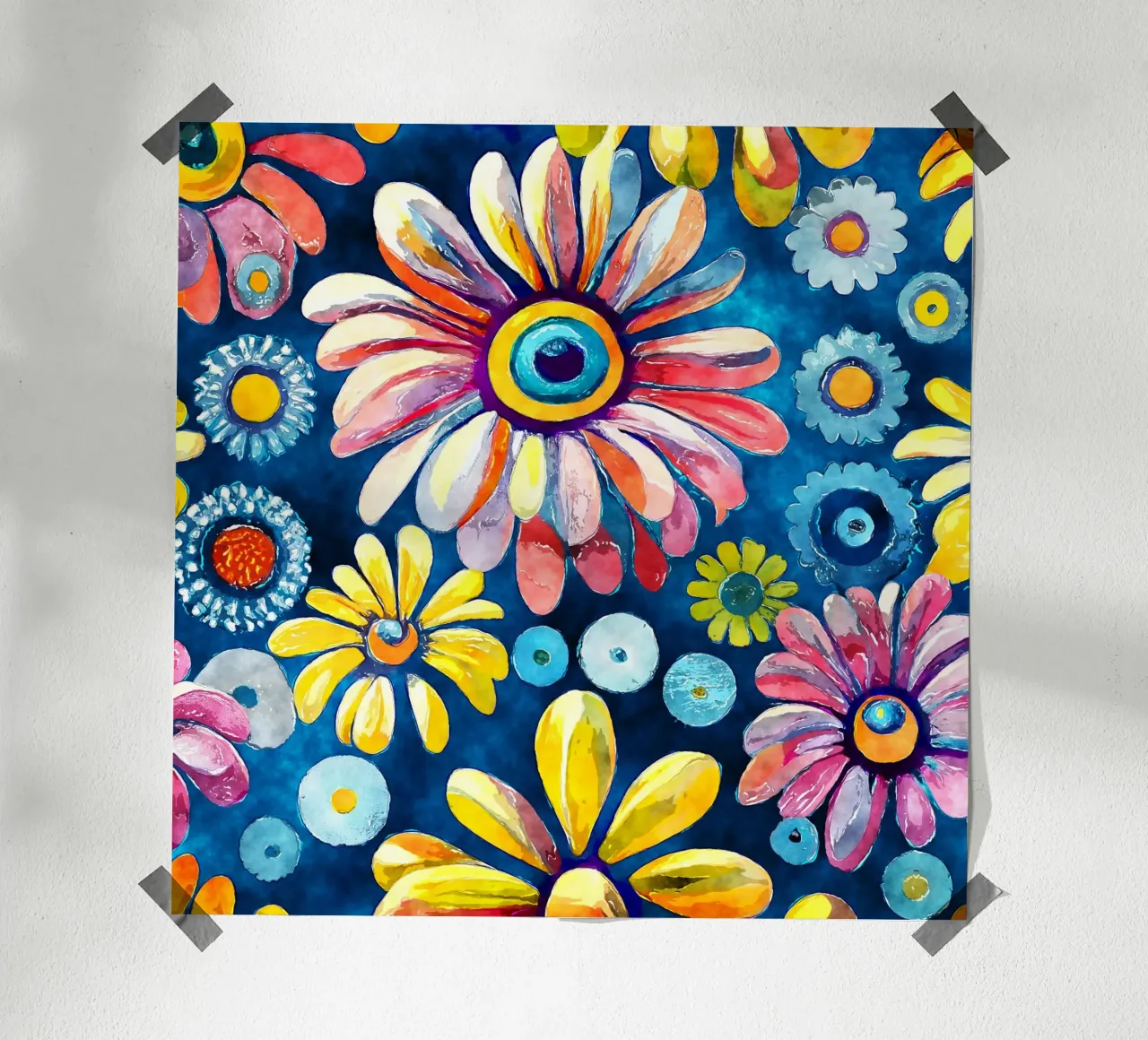 Margherite divertenti poster con telaio in alluminio da Botanical Pattern House