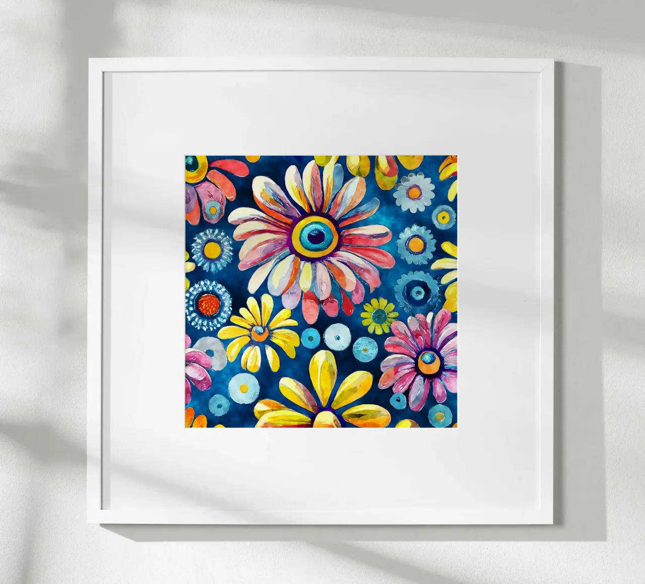 Margherite divertenti poster con telaio in alluminio da Botanical Pattern House