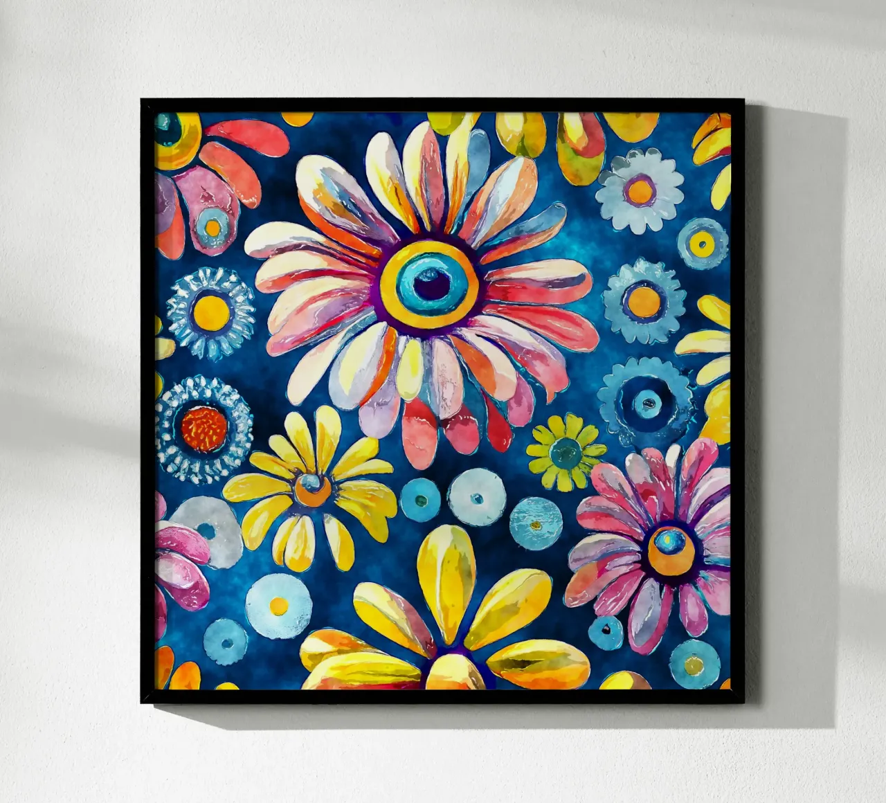 Margherite divertenti poster con telaio in alluminio da Botanical Pattern House