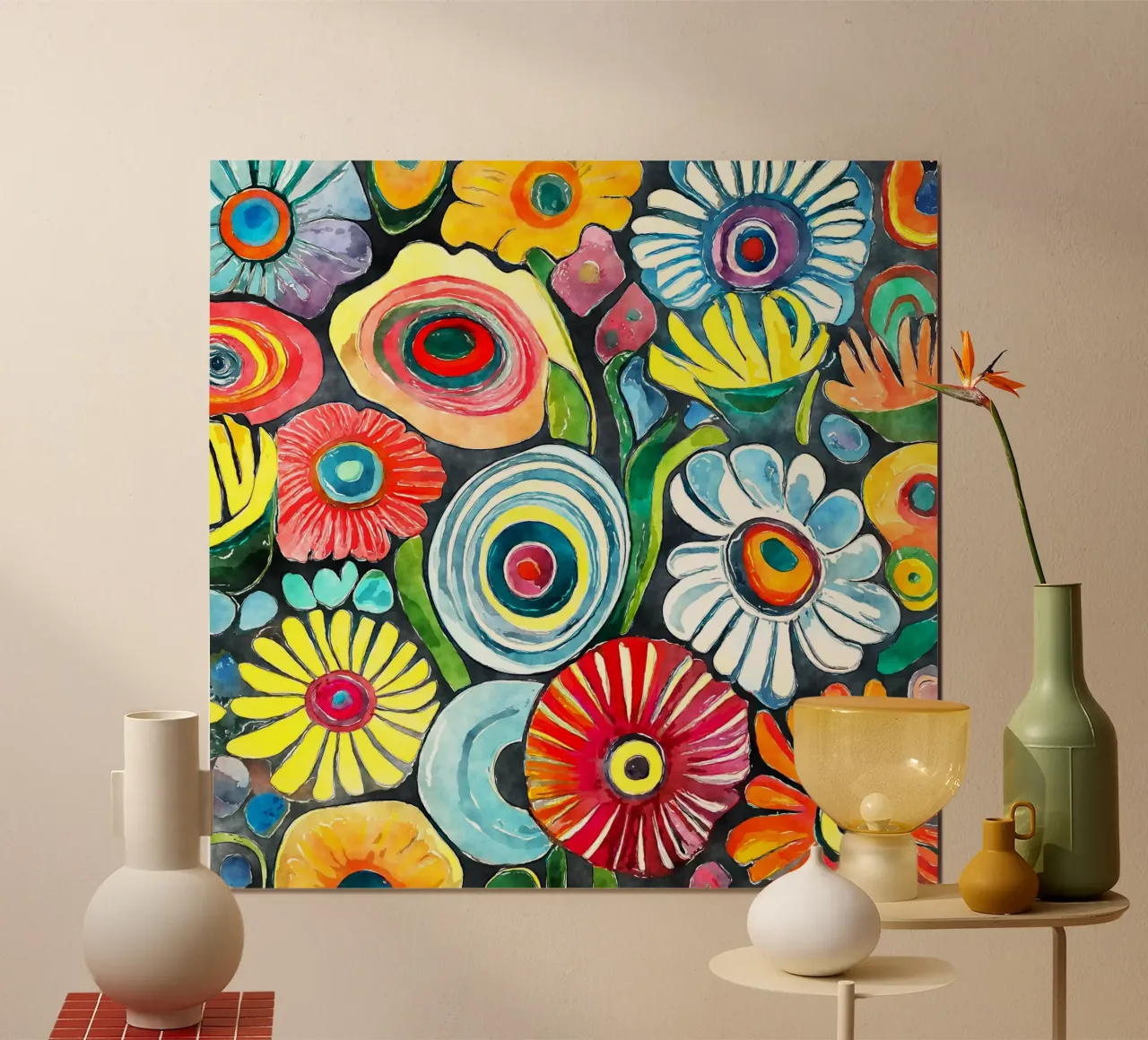 Margherite divertenti poster con telaio in alluminio da Botanical Pattern House