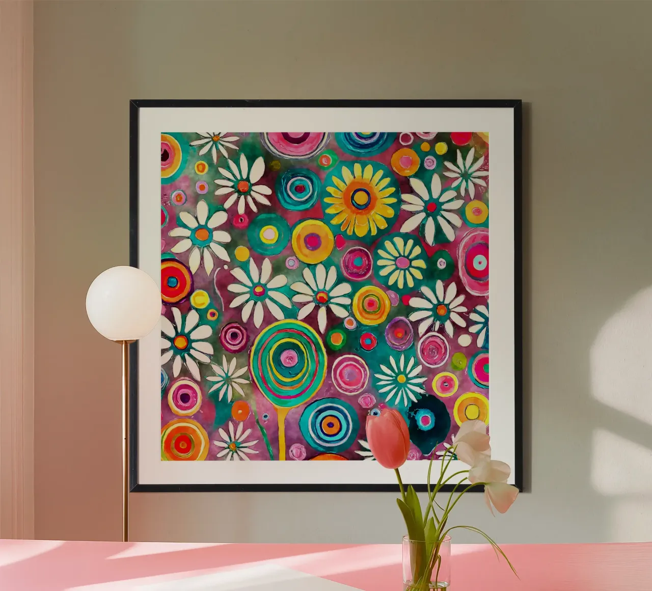 Margherite divertenti poster con telaio in plastica da Botanical Pattern House