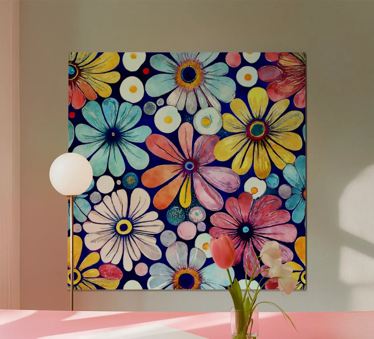 Margherite divertenti poster con telaio in legno da Botanical Pattern House