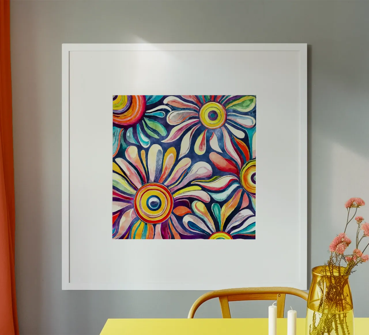 Margherite divertenti poster con telaio in legno da Botanical Pattern House