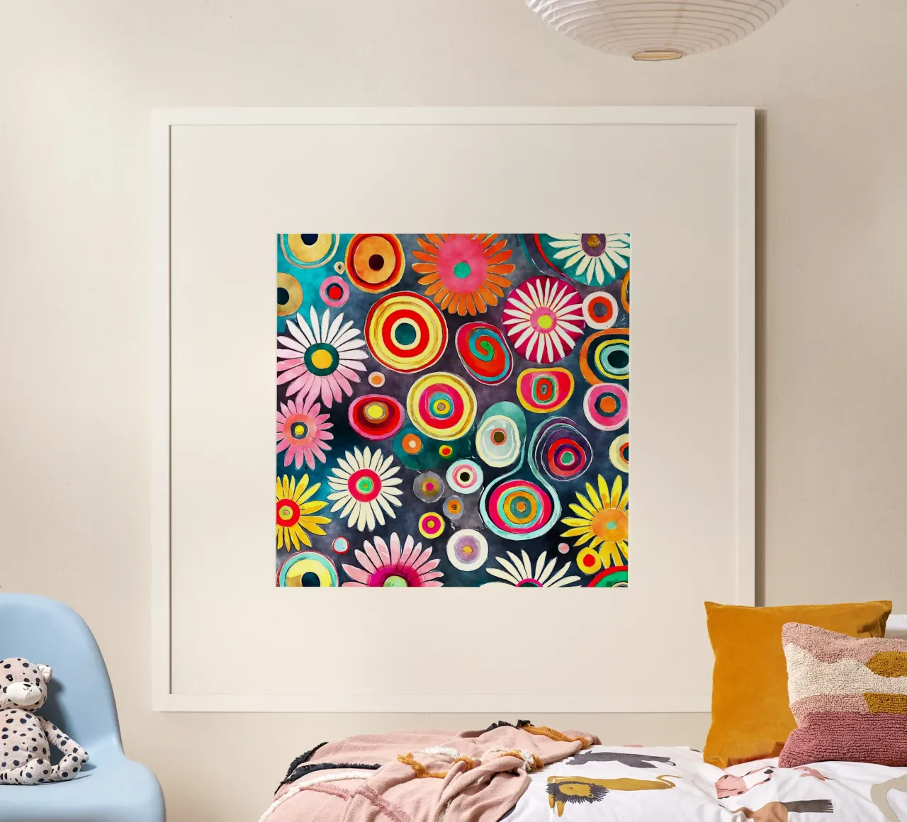 Margherite divertenti poster con telaio in legno da Botanical Pattern House