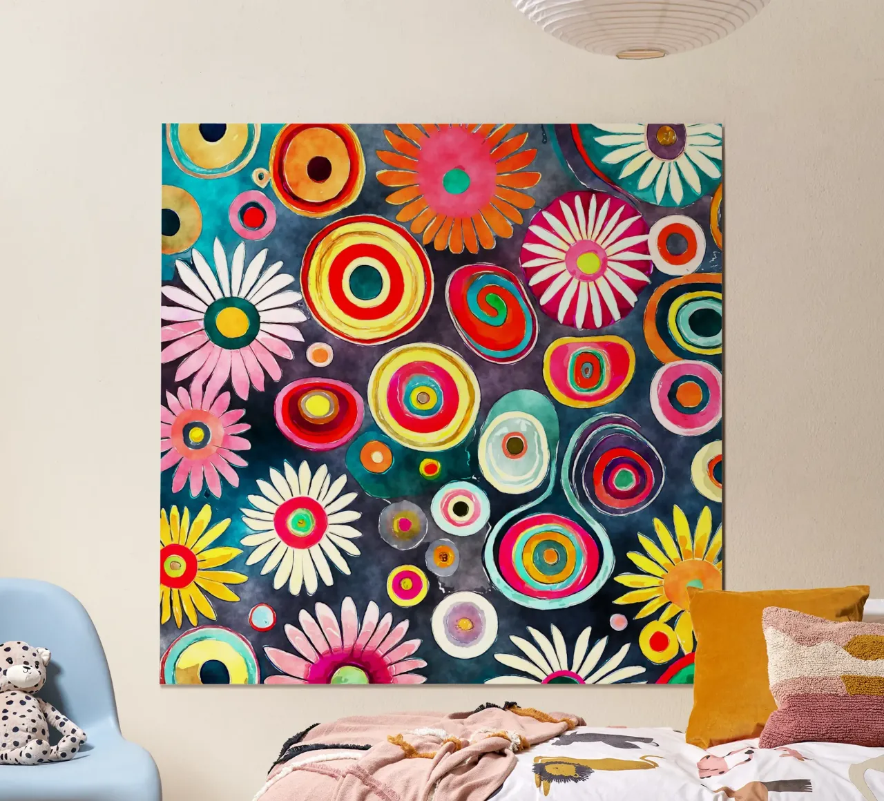 Margherite divertenti poster con telaio in legno da Botanical Pattern House