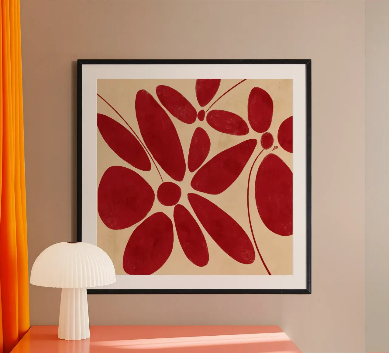 Large Red Flowers Abstract poster con telaio in plastica da sabidussi