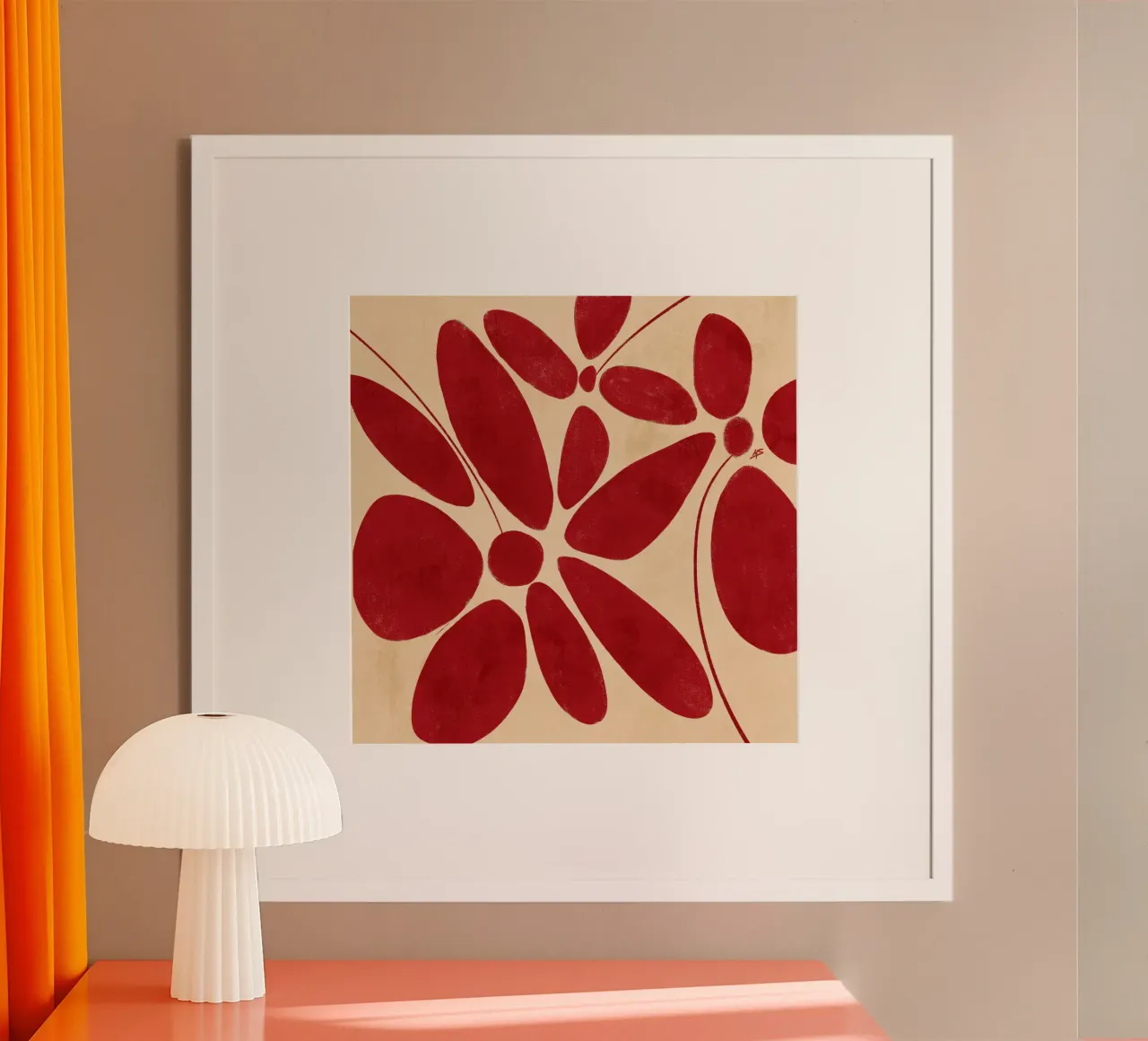 Large Red Flowers Abstract poster con telaio in plastica da sabidussi