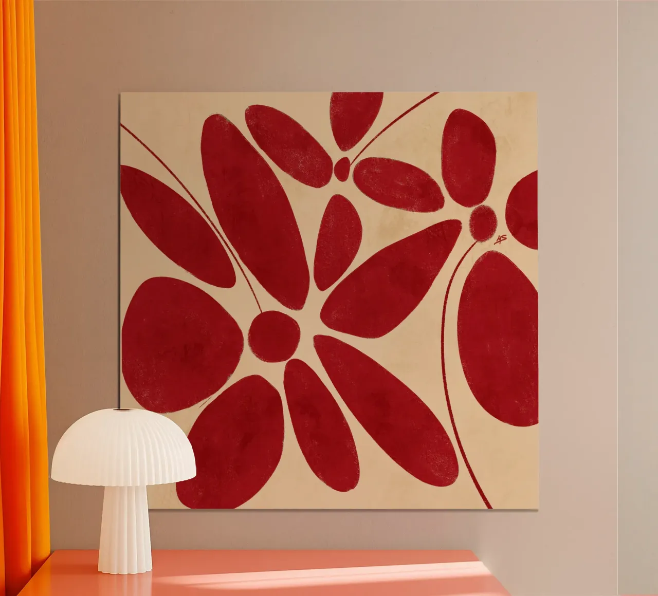 Large Red Flowers Abstract poster con telaio in plastica da sabidussi