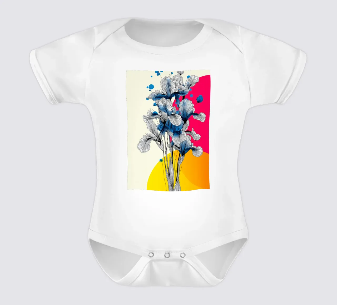 Fiori di iris body neonato maniche corte da Justyna Jaszke JBJart