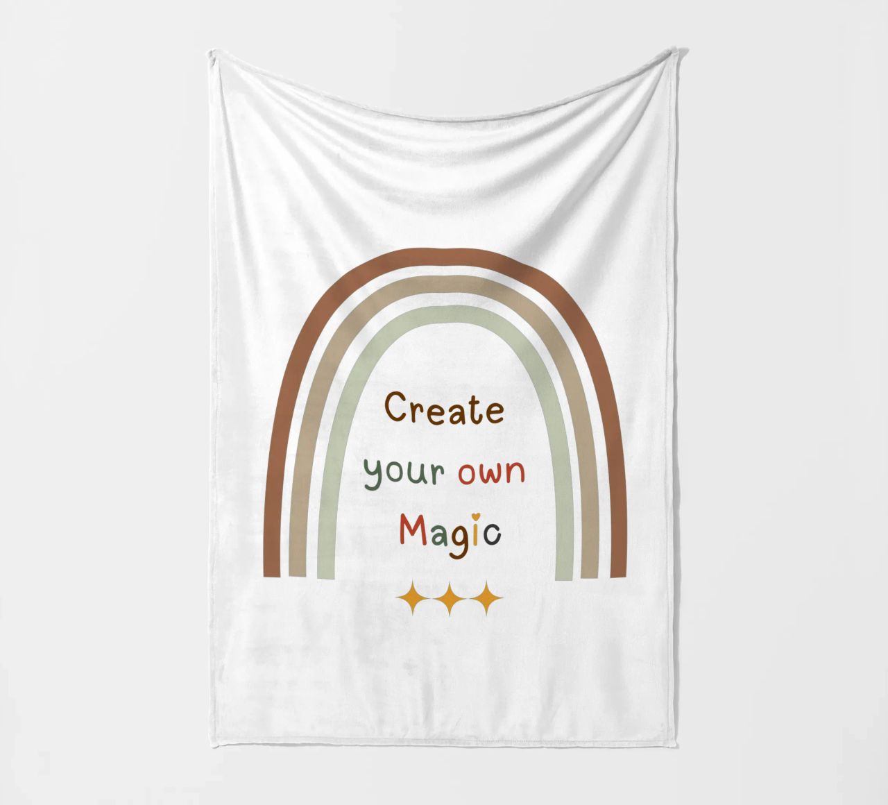 Create Your Own Magic – Minimalist Boho Rainbow Print fleece blanket by Sprouts & Sparks