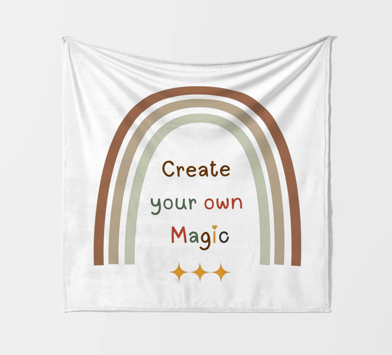Create Your Own Magic – Minimalist Boho Rainbow Print fleece blanket by Sprouts & Sparks