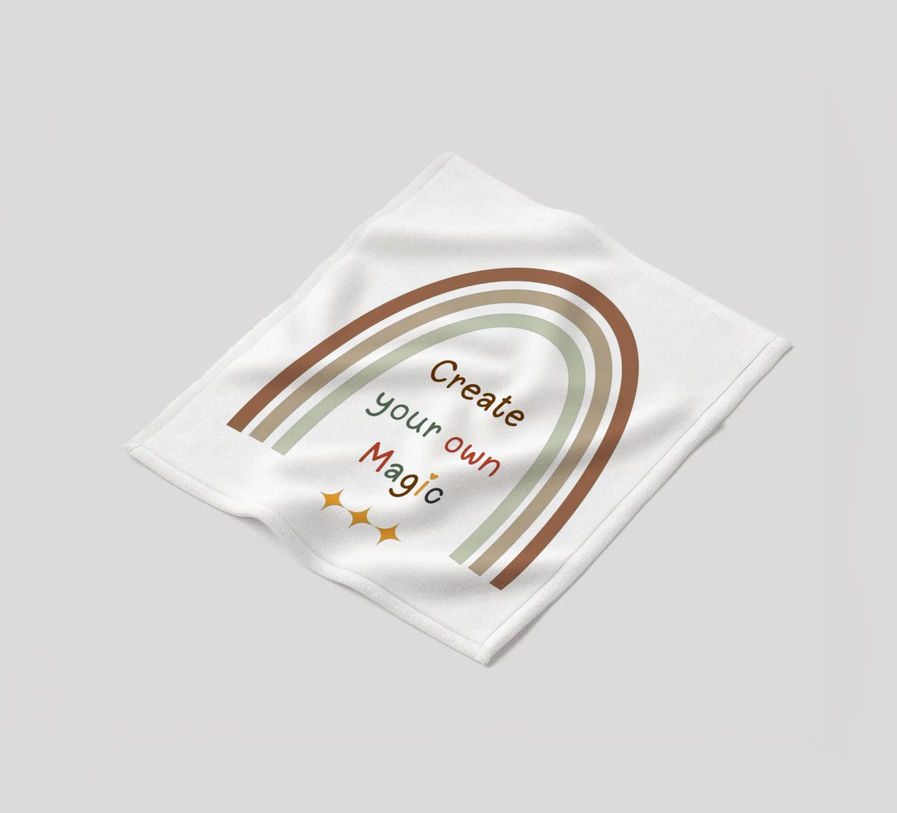 Create Your Own Magic – Minimalist Boho Rainbow Print fleece blanket by Sprouts & Sparks