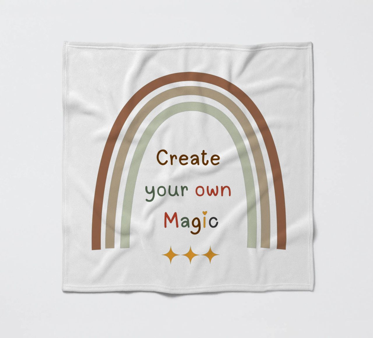 Create Your Own Magic – Minimalist Boho Rainbow Print fleece blanket by Sprouts & Sparks