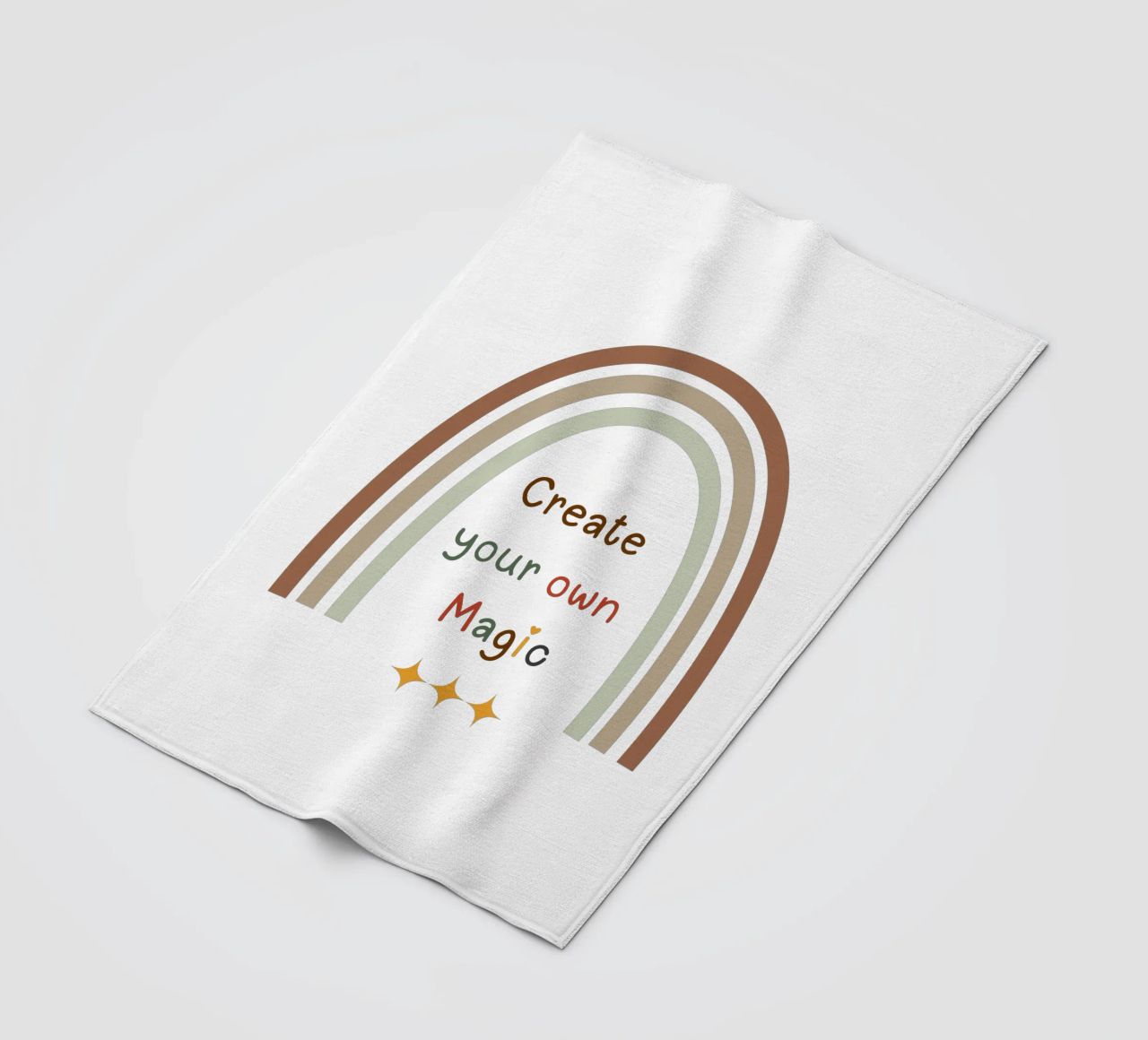 Create Your Own Magic – Minimalist Boho Rainbow Print fleece blanket by Sprouts & Sparks