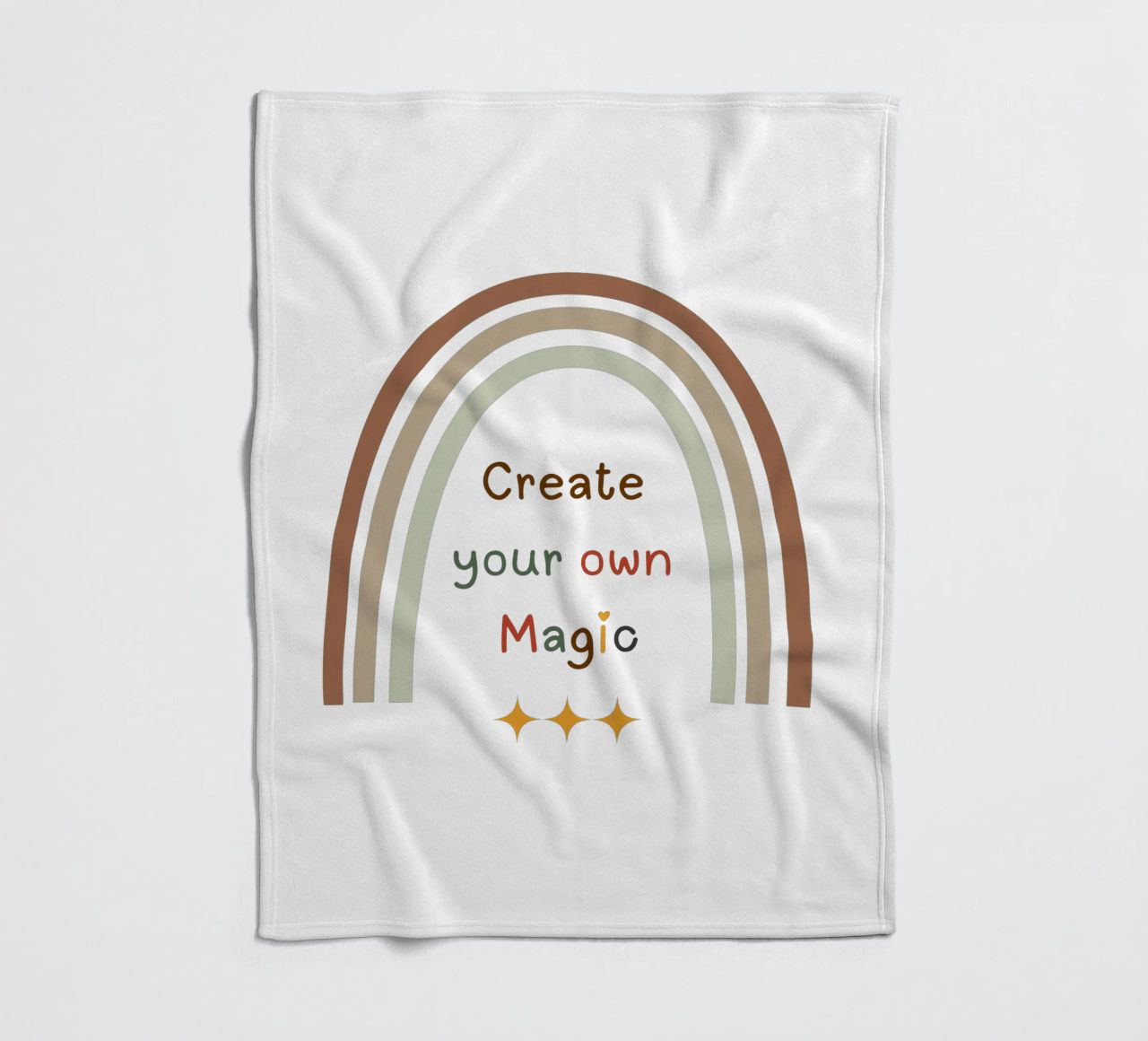 Create Your Own Magic – Minimalist Boho Rainbow Print fleece blanket by Sprouts & Sparks